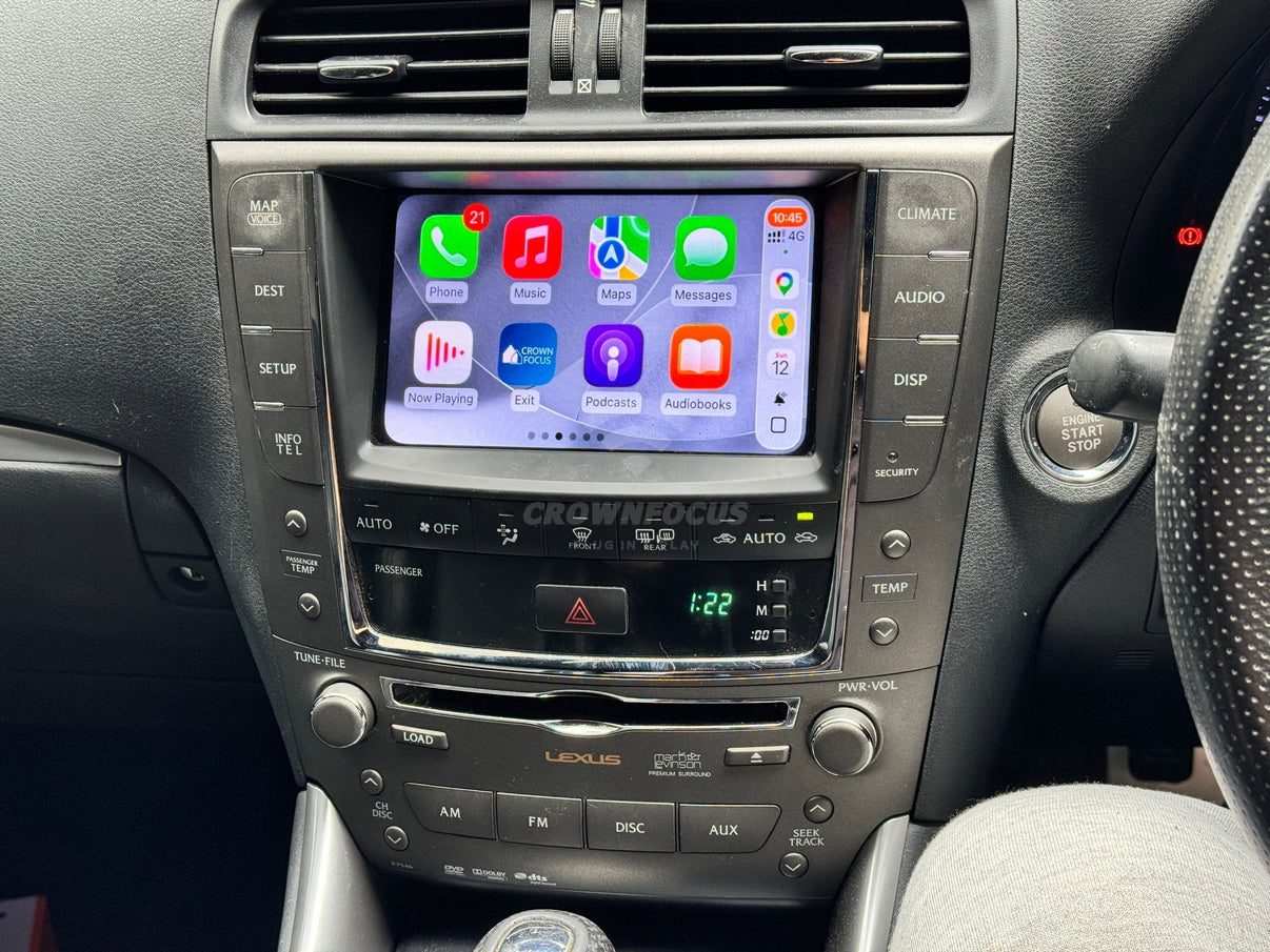 CrownFocus wireless Apple CarPlay integrated into a Lexus factory screen