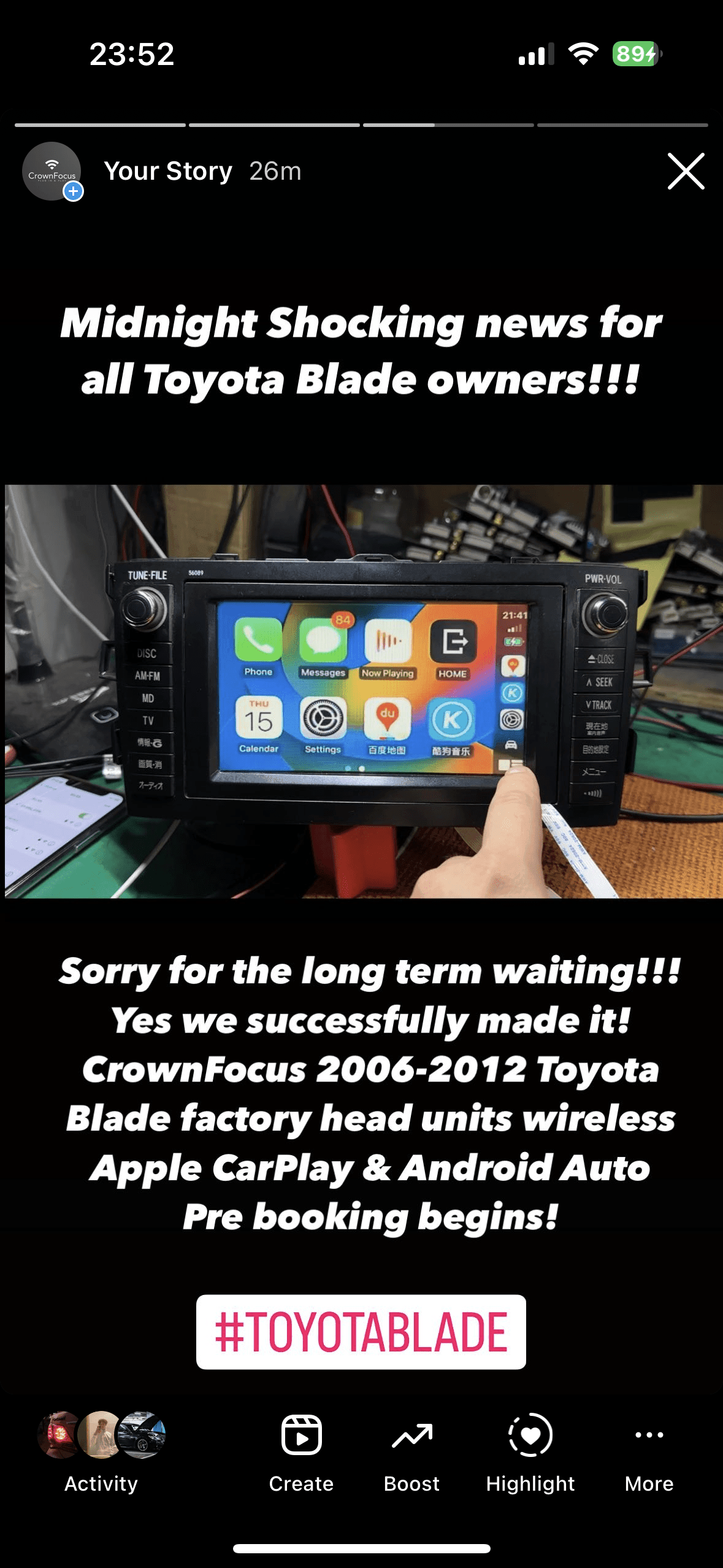 2006-2012 Toyota Blade Factory head units Wireless Apple CarPlay & Android Auto Integration Kits - CrownFocus